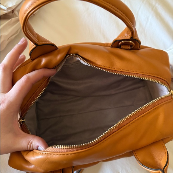 Lemani Paris Puffy Handbag Puffer Purse Designer Vegan Leather Orange Brown - Picture 8 of 9